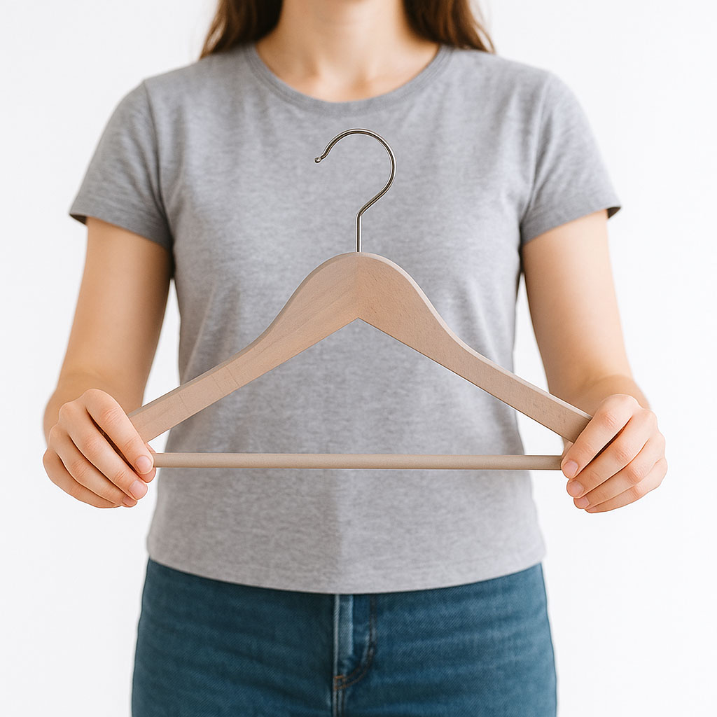 Holz-Kleiderbügel mit Steg Holz-Kleiderbügel mit Steg