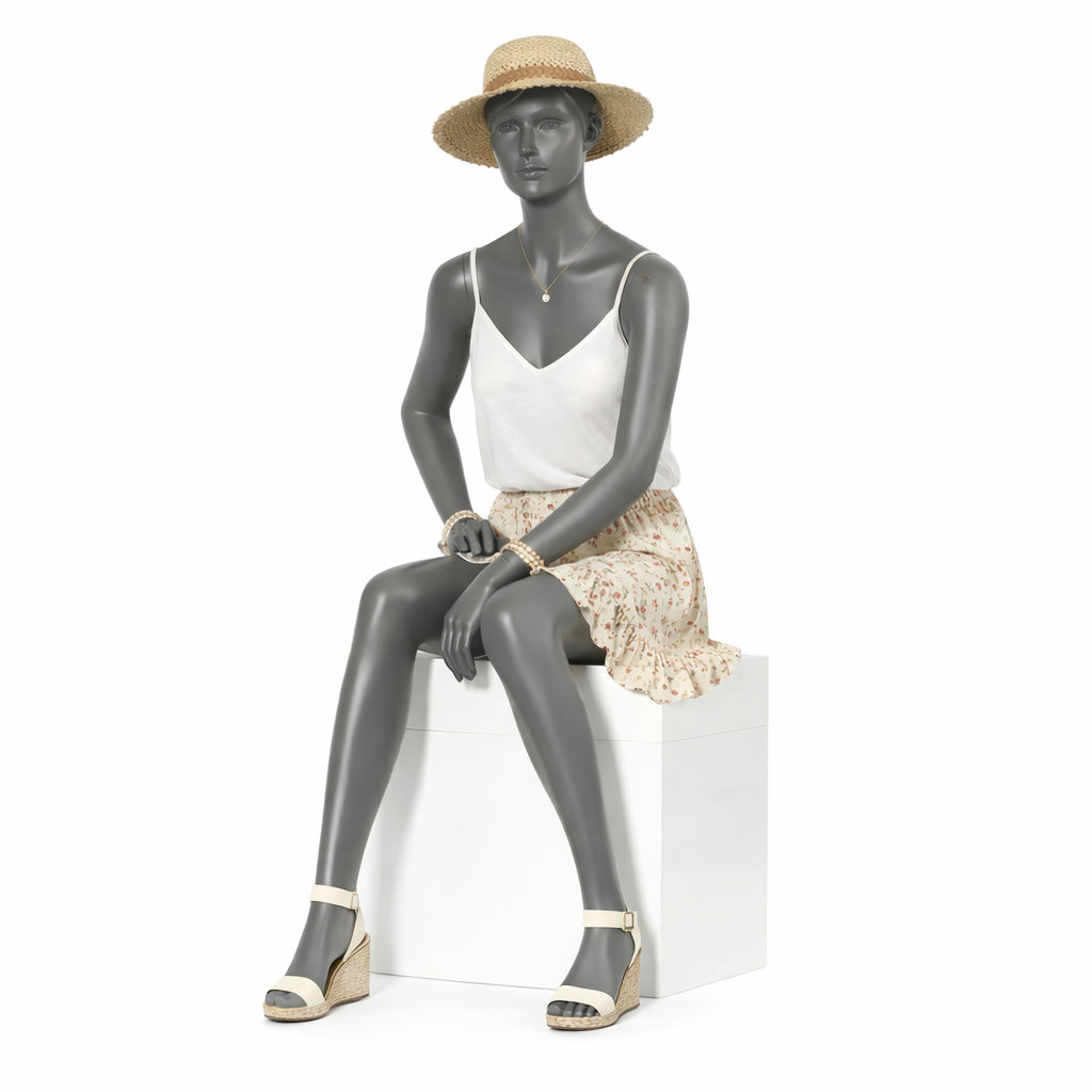 Sitzende Schaufensterpuppe schlank